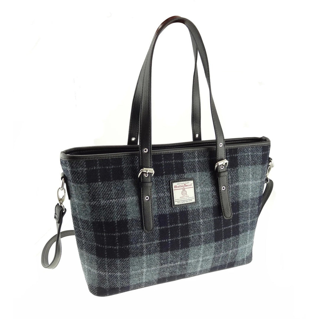 Glen Appin Harris Tweed Classic Spey Tote Handbag Grey Check