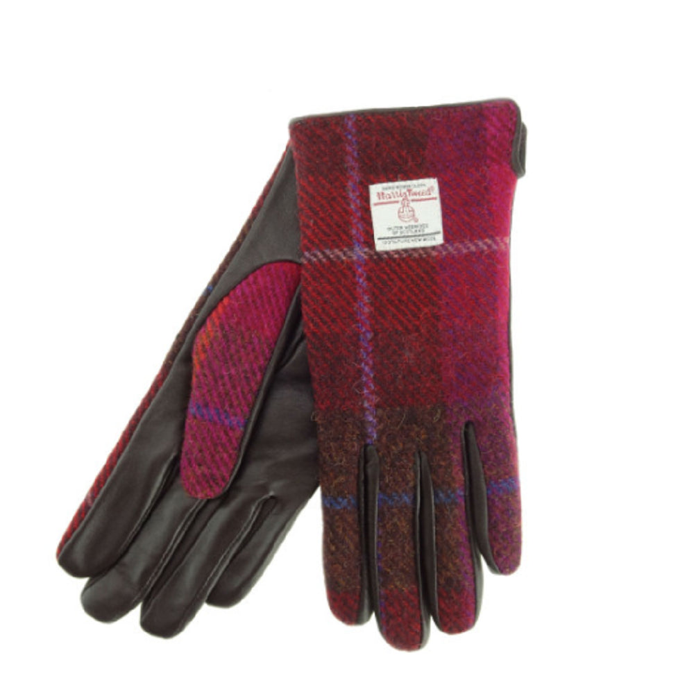 Glen Appin Ladies Harris Tweed & Leather Gloves Pink