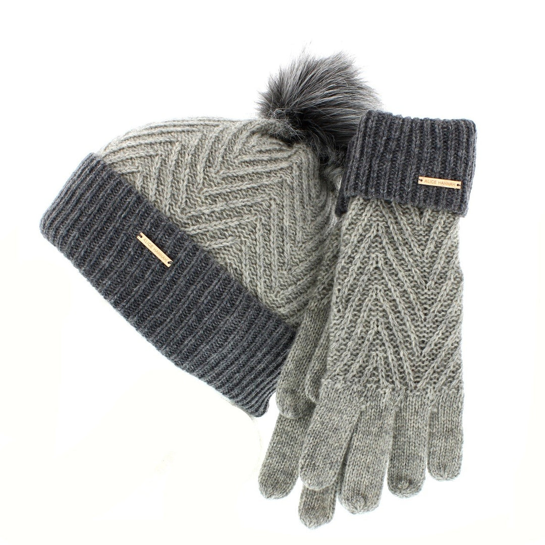 'Alesha' Grey Matching Hat & Gloves Set From Alice Hannah