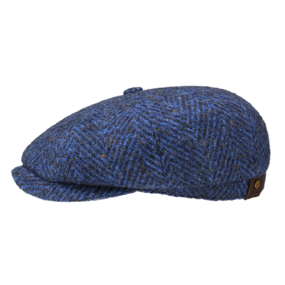 Stetson Hatteras Wool Bakerboy Cap Blue Navy Herringbone