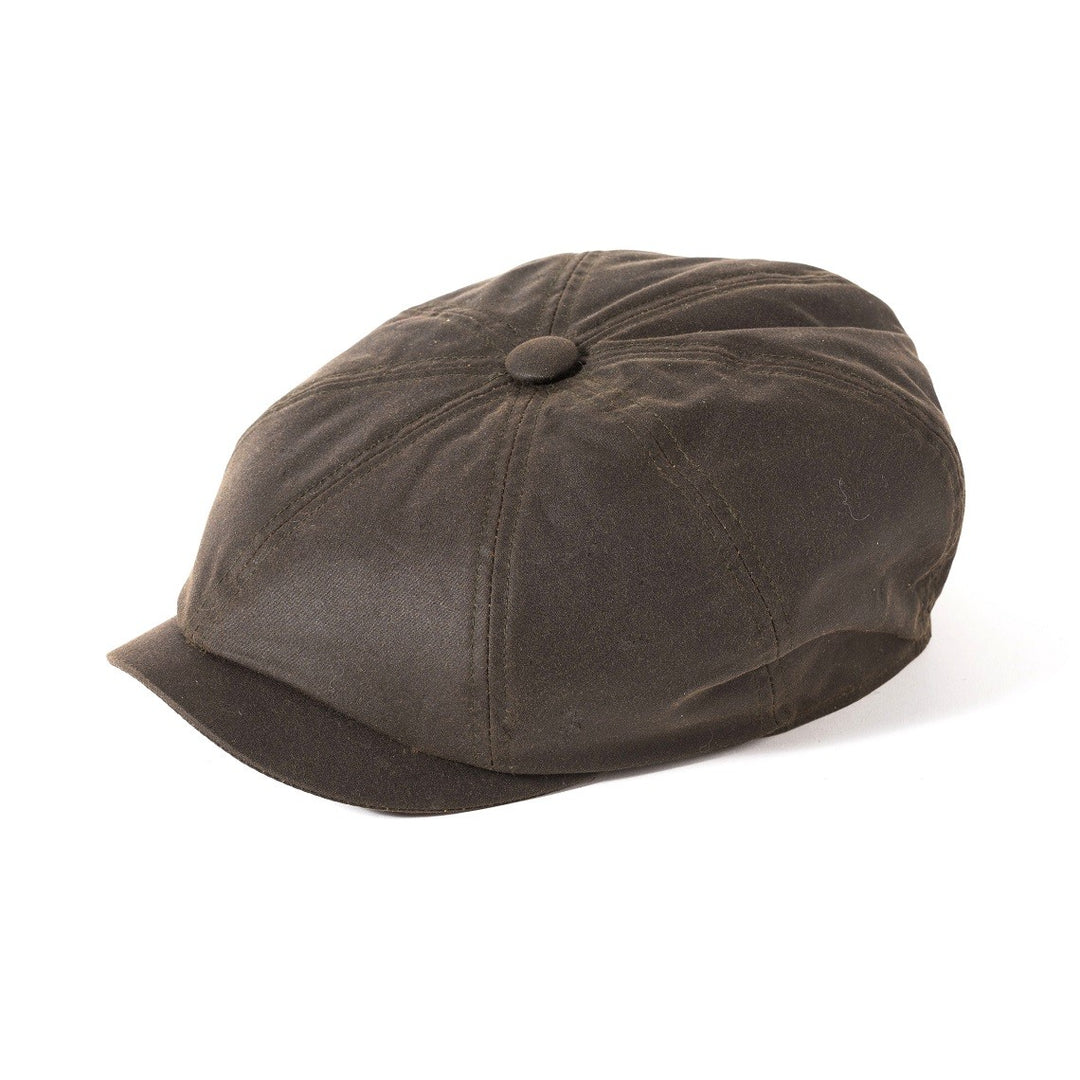 Failsworth Waxed Cotton Alfie Bakerboy Cap In Olive