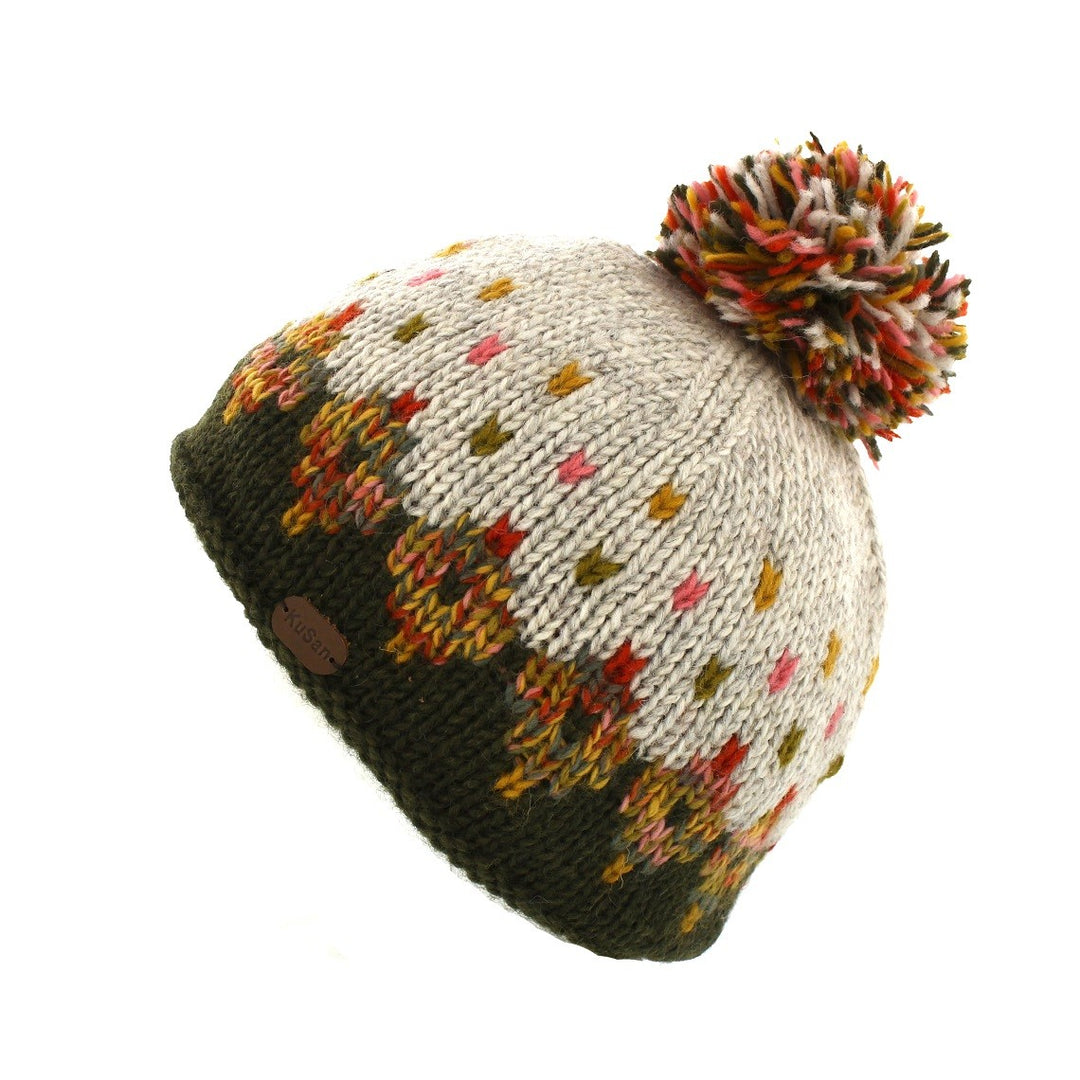 Kusan Multi-Coloured Bobble Hat Khaki (PK2001)