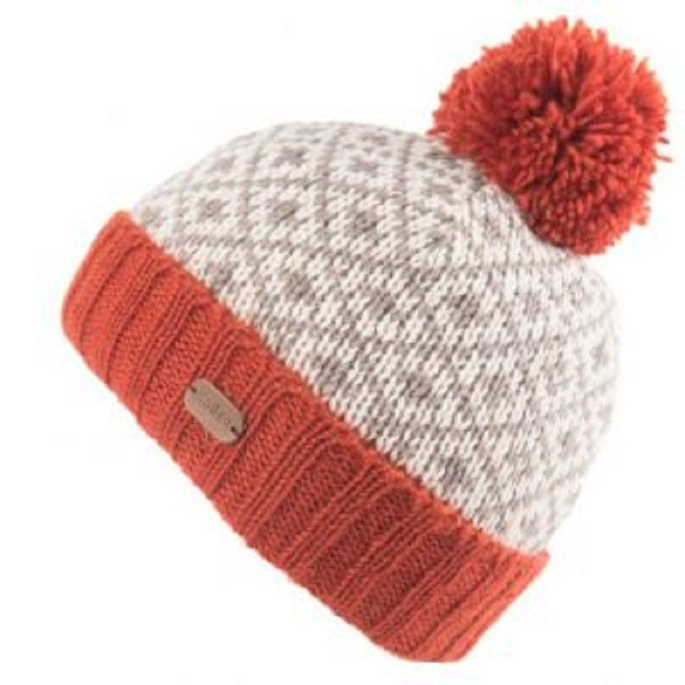Kusan Fleur de Lis Wool Bobble Hat Orange