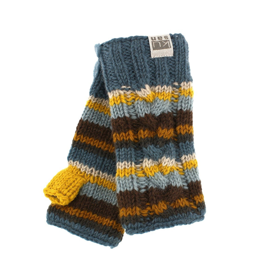 Kusan Cable Knit Wool Stripe Handwarmers Denim