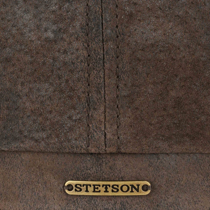 Stetson Leather Hatteras Bakerboy Cap Dark Brown