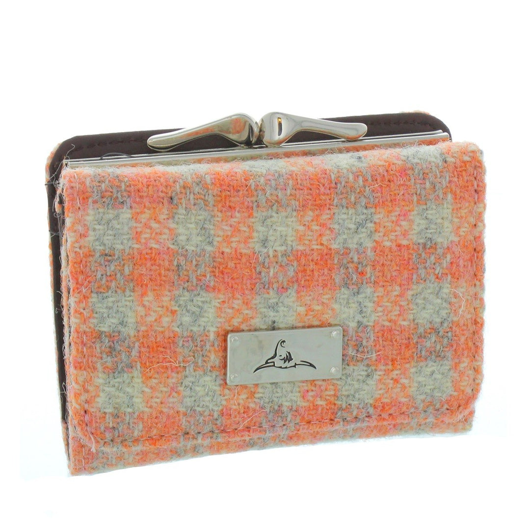 Glen Appin Harris Tweed Ladies Unst Small Clasp Purse Coral Check