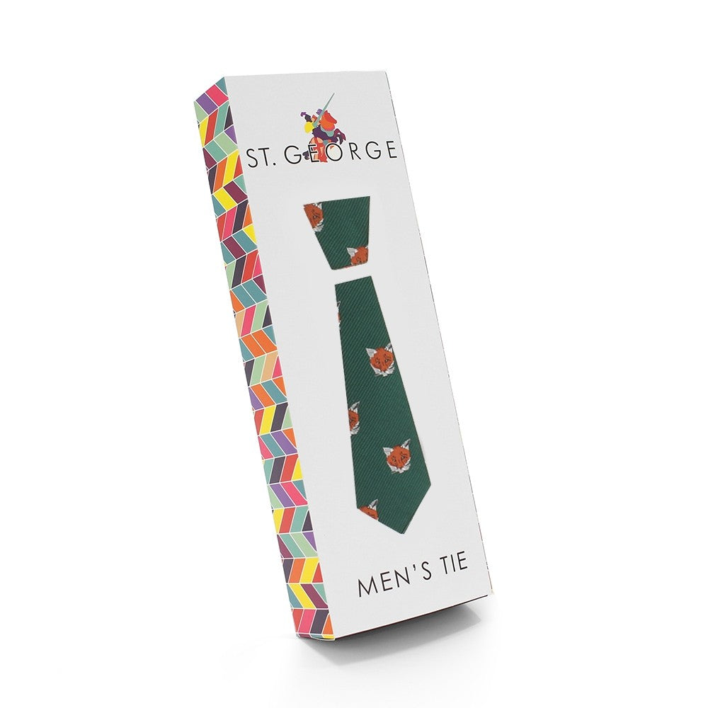 Mens Microfibre Green Fox Print Neck Tie