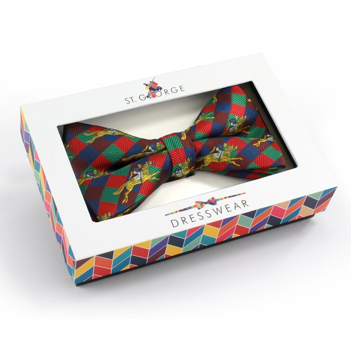 Men's Woven Harlequin Racehorse Print Bow Tie