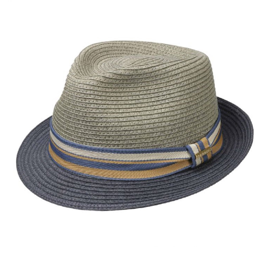 Stetson Licano Toyo Straw Summer Trilby Hat Grey/Blue