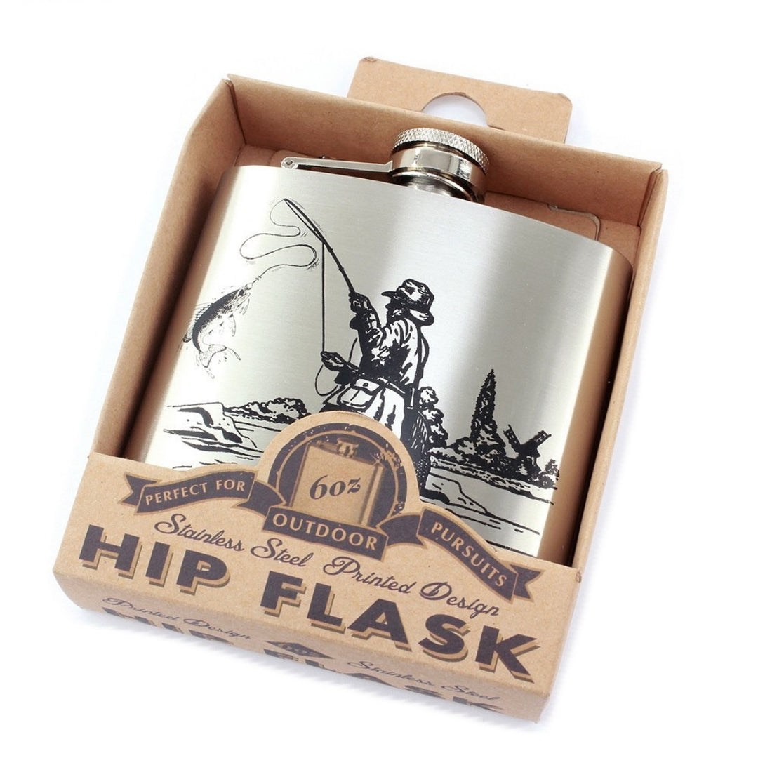 Fishing Scene Stainless Steel 6oz Hipflask