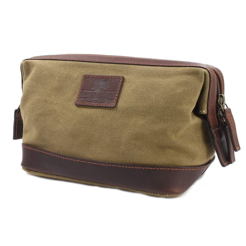 Navigator Waxed Canvas & Leather Washbag Camel