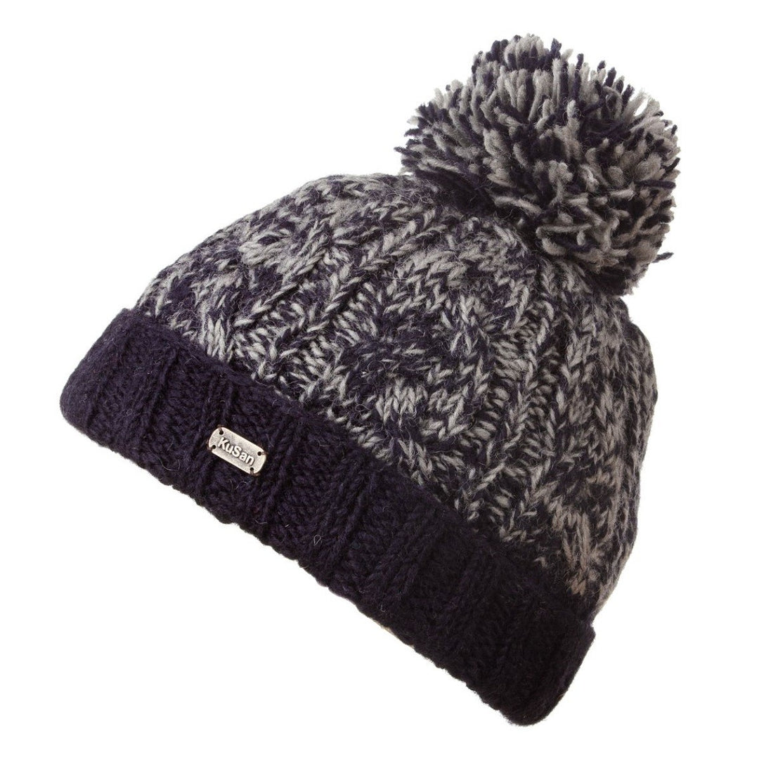 Kusan Chunky Knit Turn Up Bobble Beanie Hat Navy (PK1728)