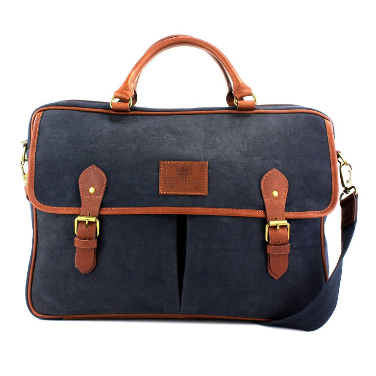 Navigator Waxed Canvas & Leather Briefcase Messenger Bag Navy