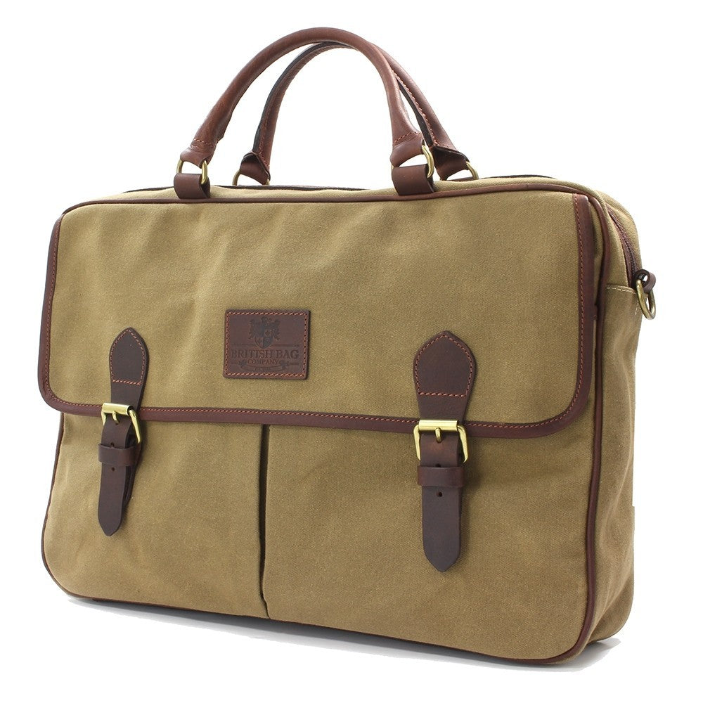 Navigator Waxed Canvas & Leather Briefcase Messenger Bag Camel