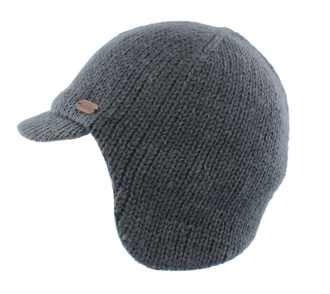 Kusan Peaked Beanie Cap With Ear & Neck Warmer Charcoal (PK838)