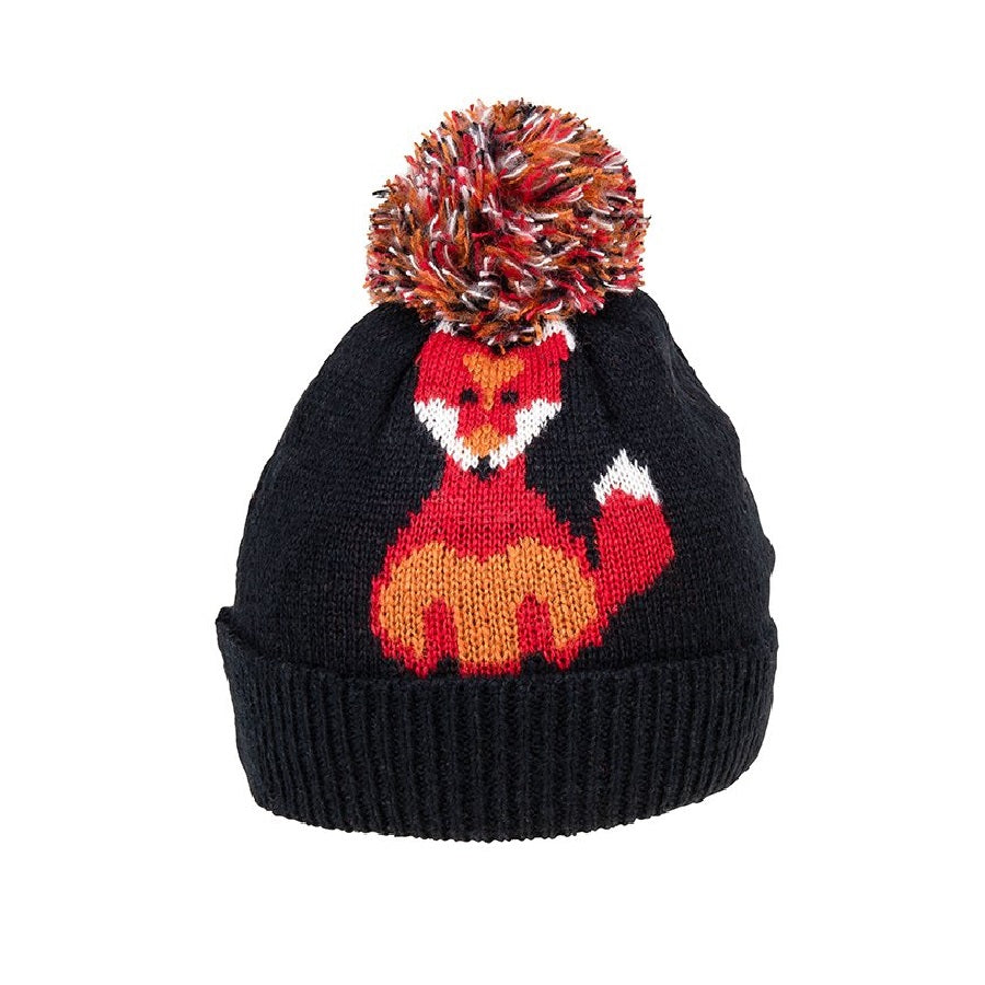 Black Fox Turn UP Bobble Pom Hat