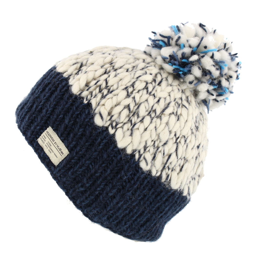 Kusan Soft Uneven Wool Bobble Hat Navy