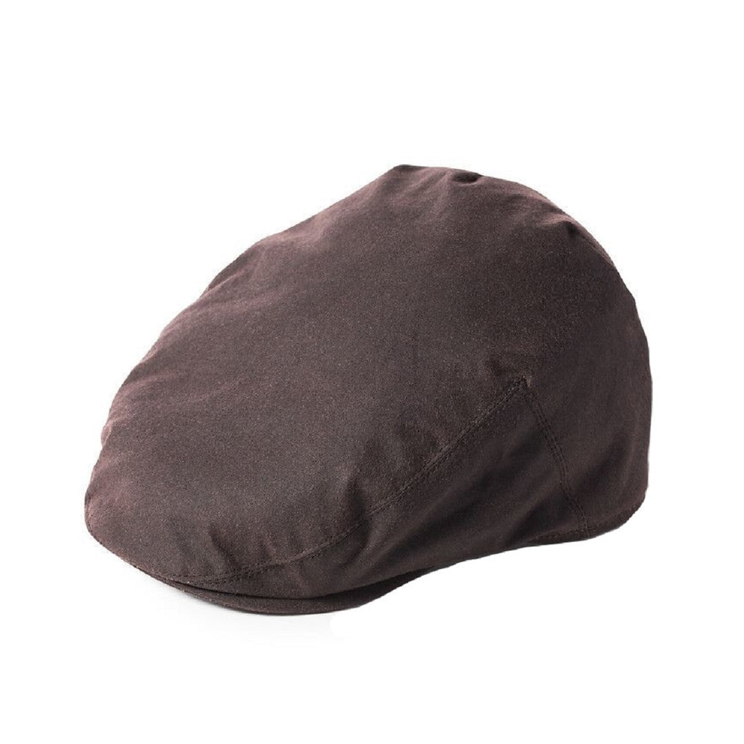 Failsworth Waxed Cotton Flat Cap In Brown