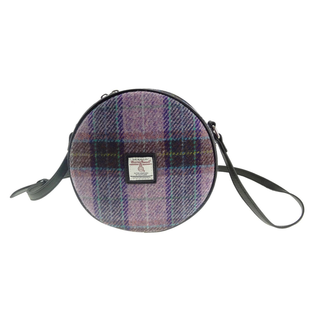 Glen Appin Harris Tweed Bannock Small Round Shoulder Bag Purple