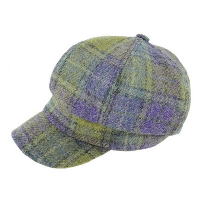 Glen Appin Ladies Harris Tweed Bakerboy Cap Lilac/Green Check