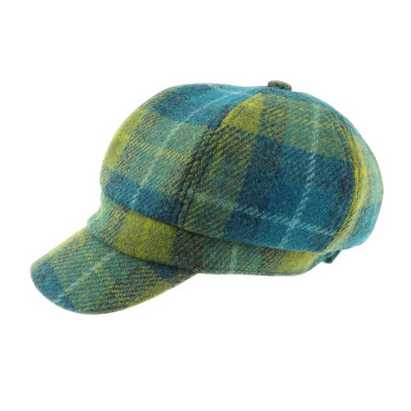 Glen Appin Ladies Harris Tweed Bakerboy Cap Blue/Green