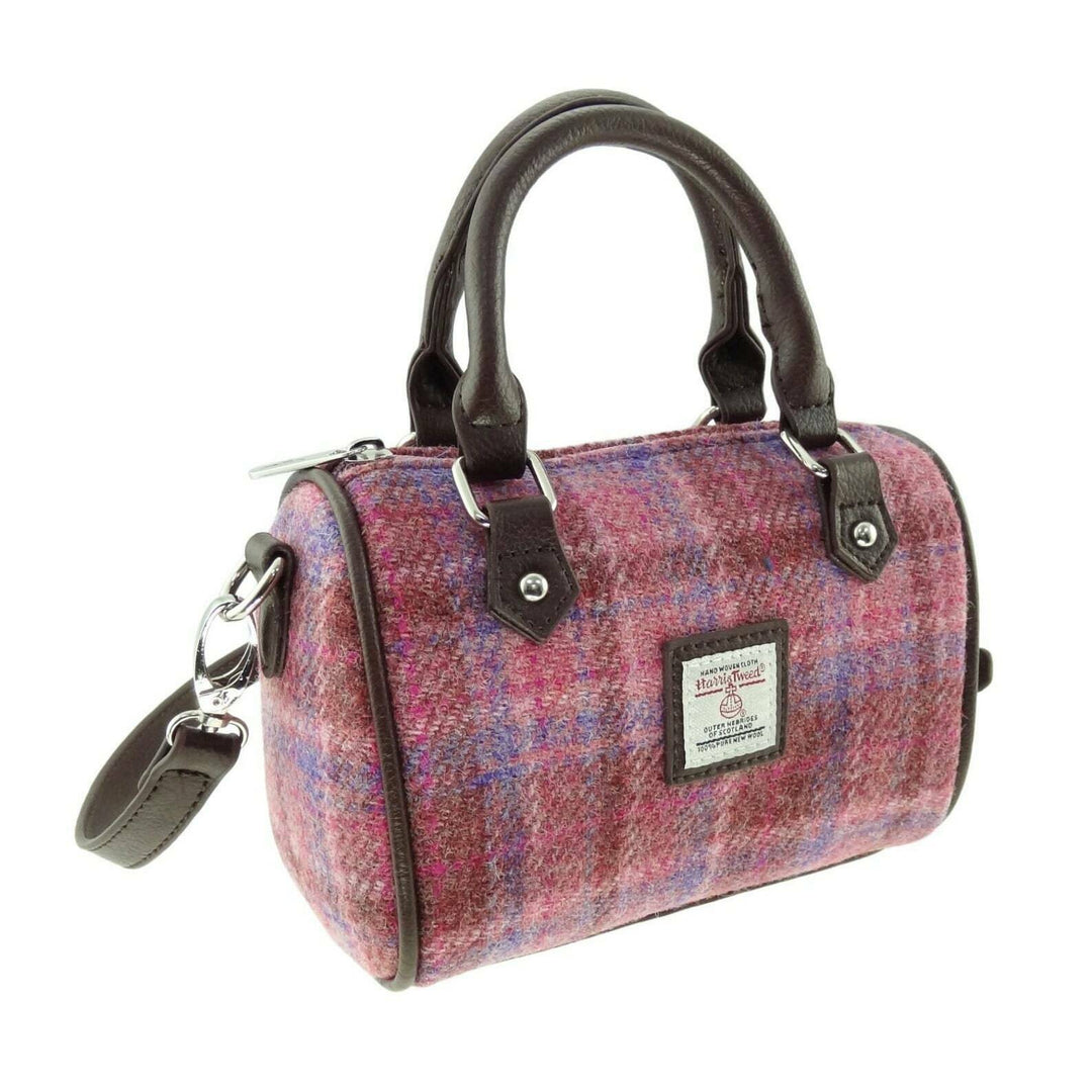 Glen Appin Harris Tweed Kilbride Mini Bowling Bag Pink Check