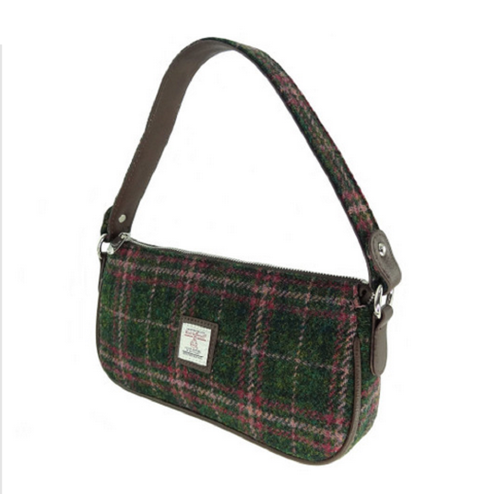 Glen Appin Harris Tweed Duchray baguette Shoulder Bag Green/Plum Check The Hat Company