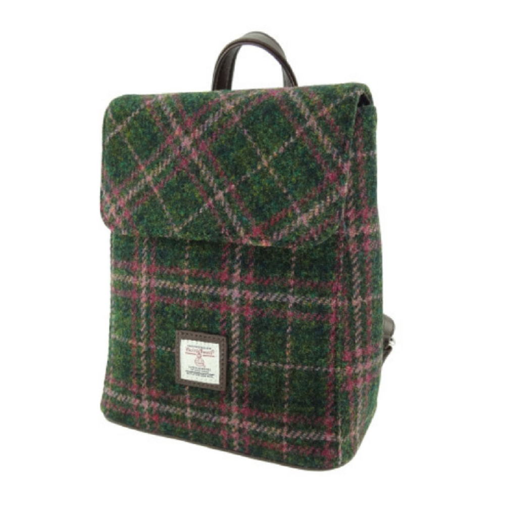 Glen Appin Harris Tweed Tummel Backpack Green/Plum Check
