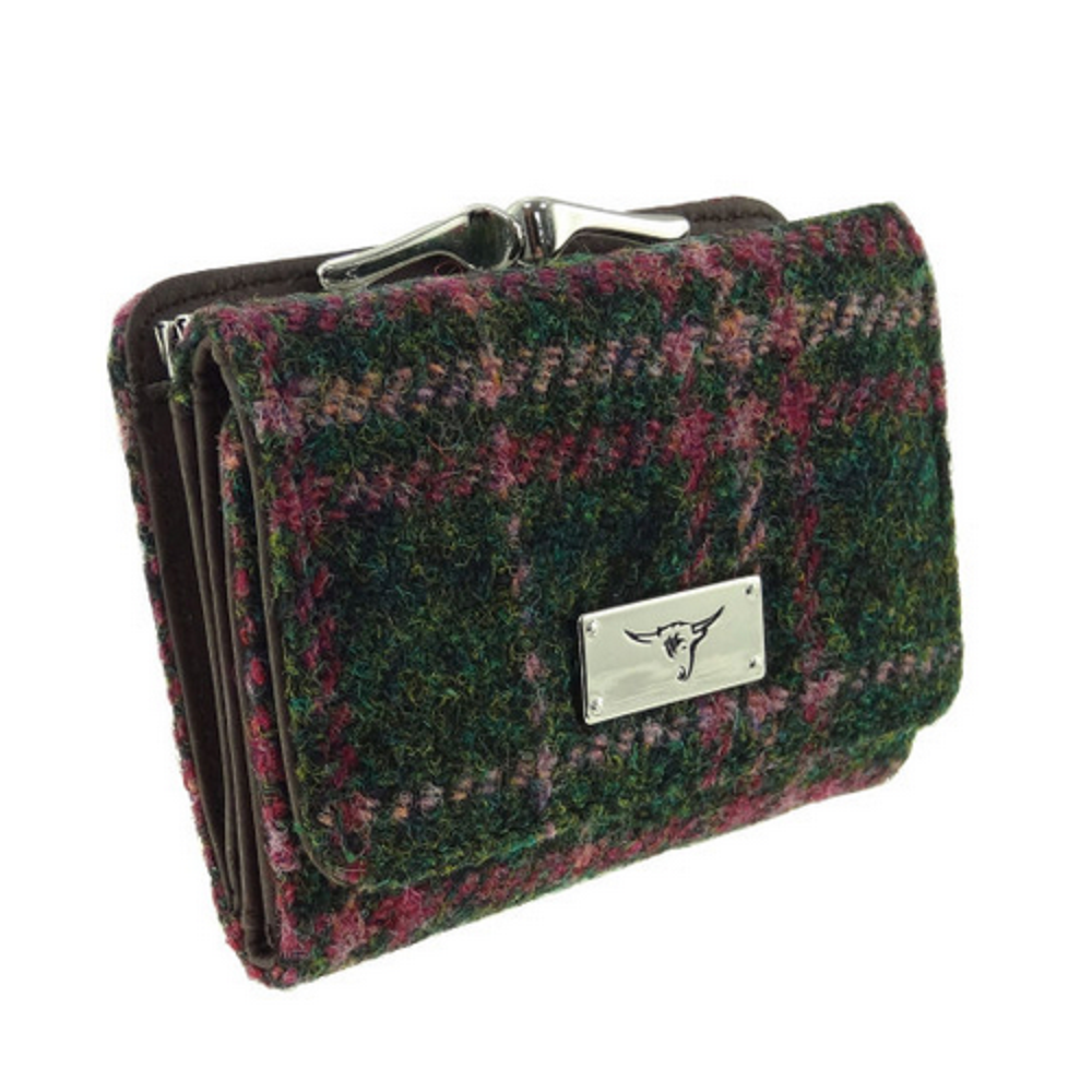 Glen Appin Harris Tweed Ladies Unst Small Clasp Purse Green/Plum Check