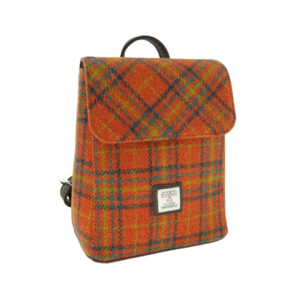 Glen Appin Harris Tweed Tummel Backpack Orange Check