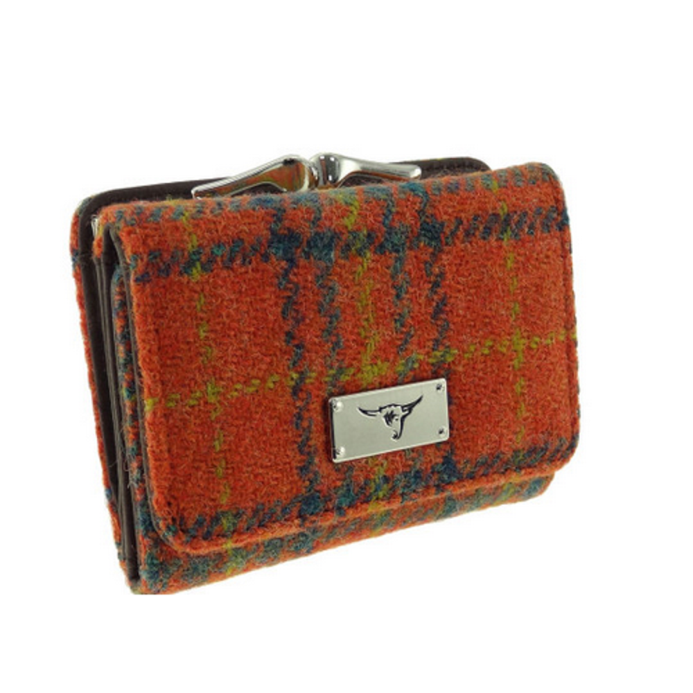 Glen Appin Harris Tweed Ladies Unst Small Clasp Purse Orange Check The Hat Company