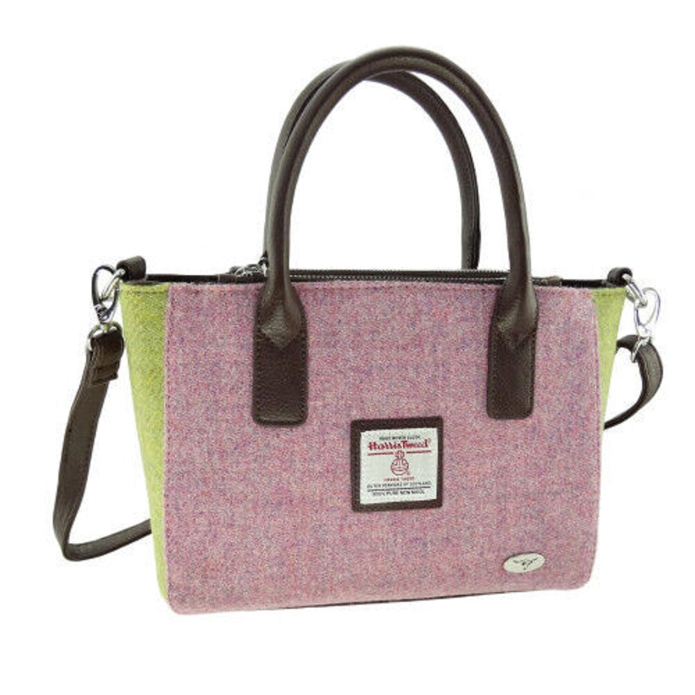 Glen Appin Harris Tweed Brora Tote Handbag Pink & Green