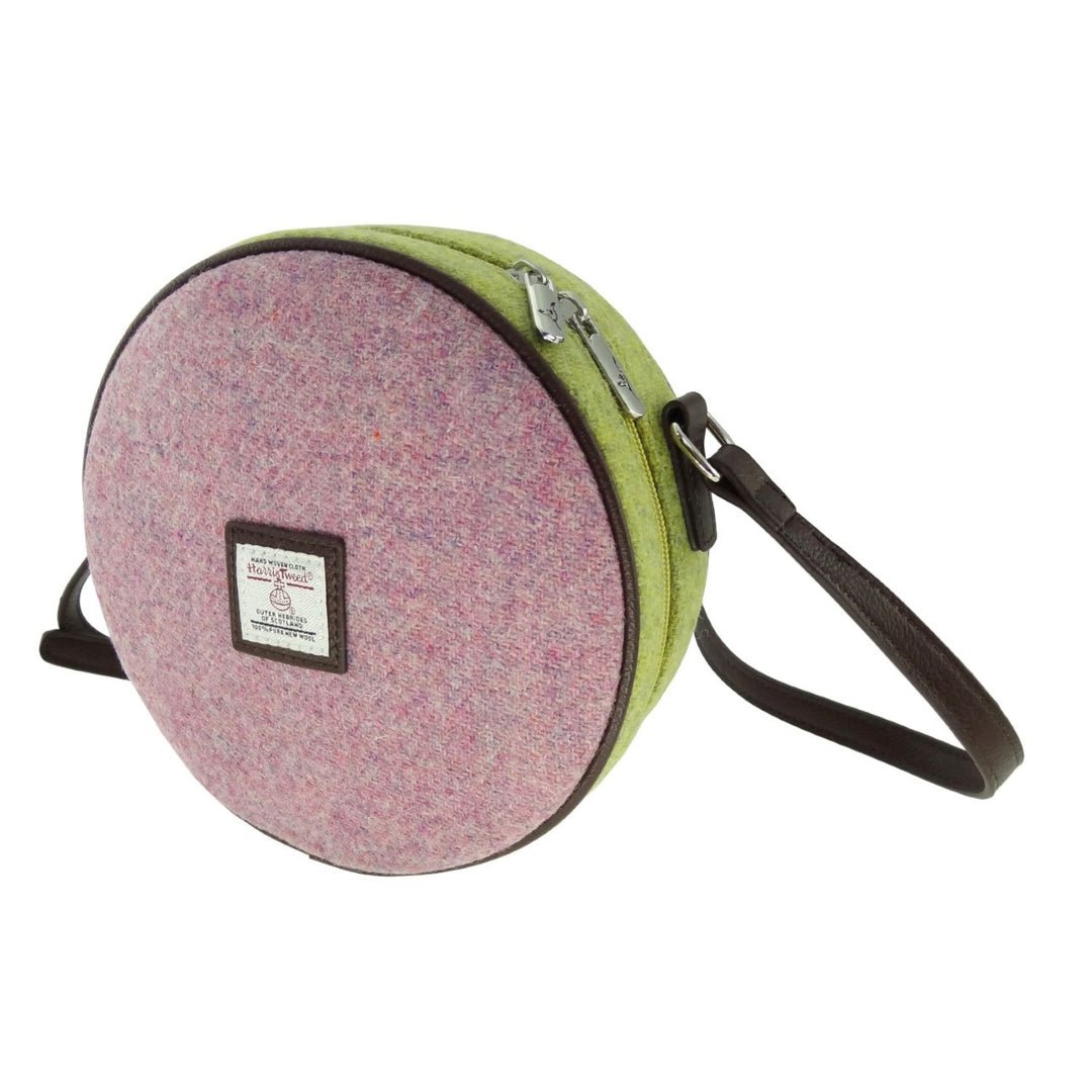 Glen Appin Harris Tweed Bannock Small Round Shoulder Bag Pink/Green