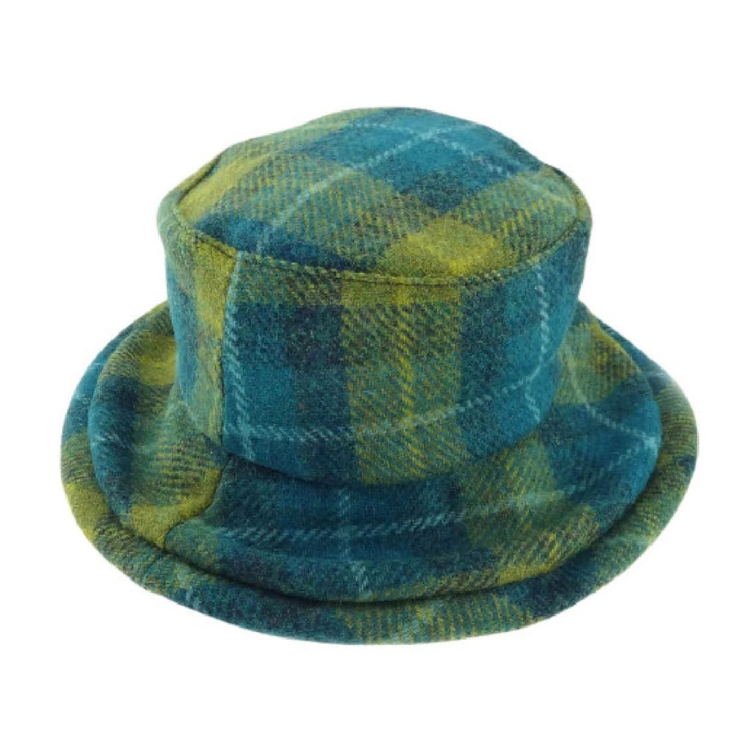 Glen Appin Ladies Harris Tweed Cloche Hat Blue/Green Check