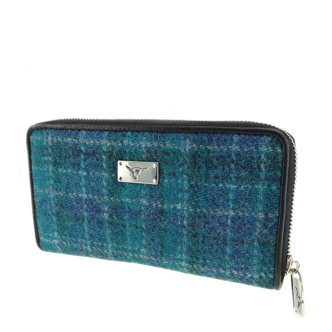 Glen Appin Harris Tweed Ladies Staffa Large Zip Purse Sea Blue