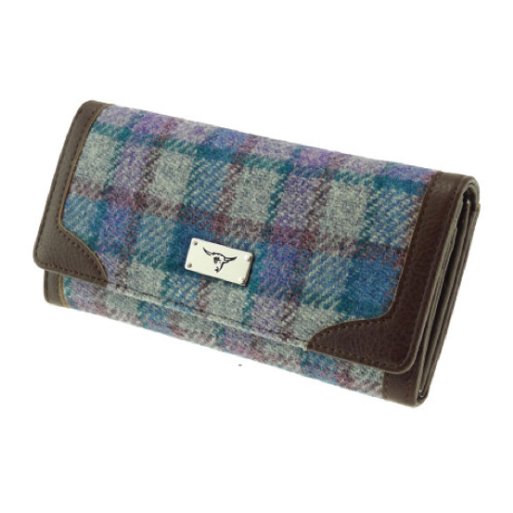 Glen Appin Harris Tweed Ladies Bute Fold Over Purse Blue Grey Check