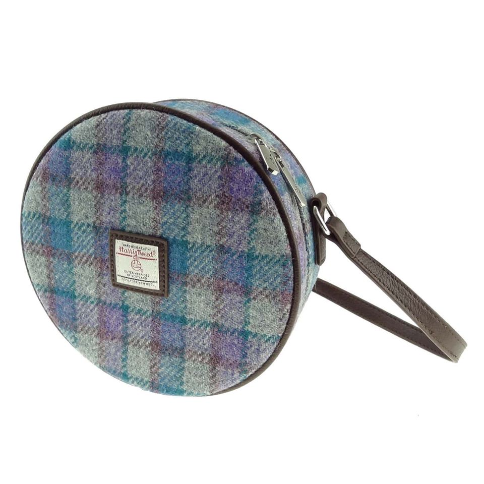 Glen Appin Harris Tweed Bannock Small Round Shoulder Bag Blue/Purple Check