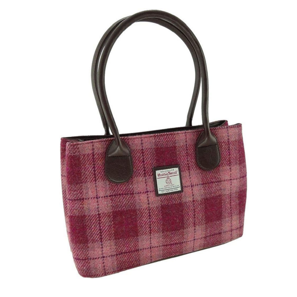 Glen Appin Harris Tweed Classic Cassley Handbag Salmon Pink Check