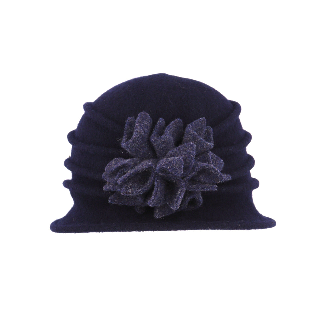Navy/Blue Wool Cloche Hat With Flower Detail