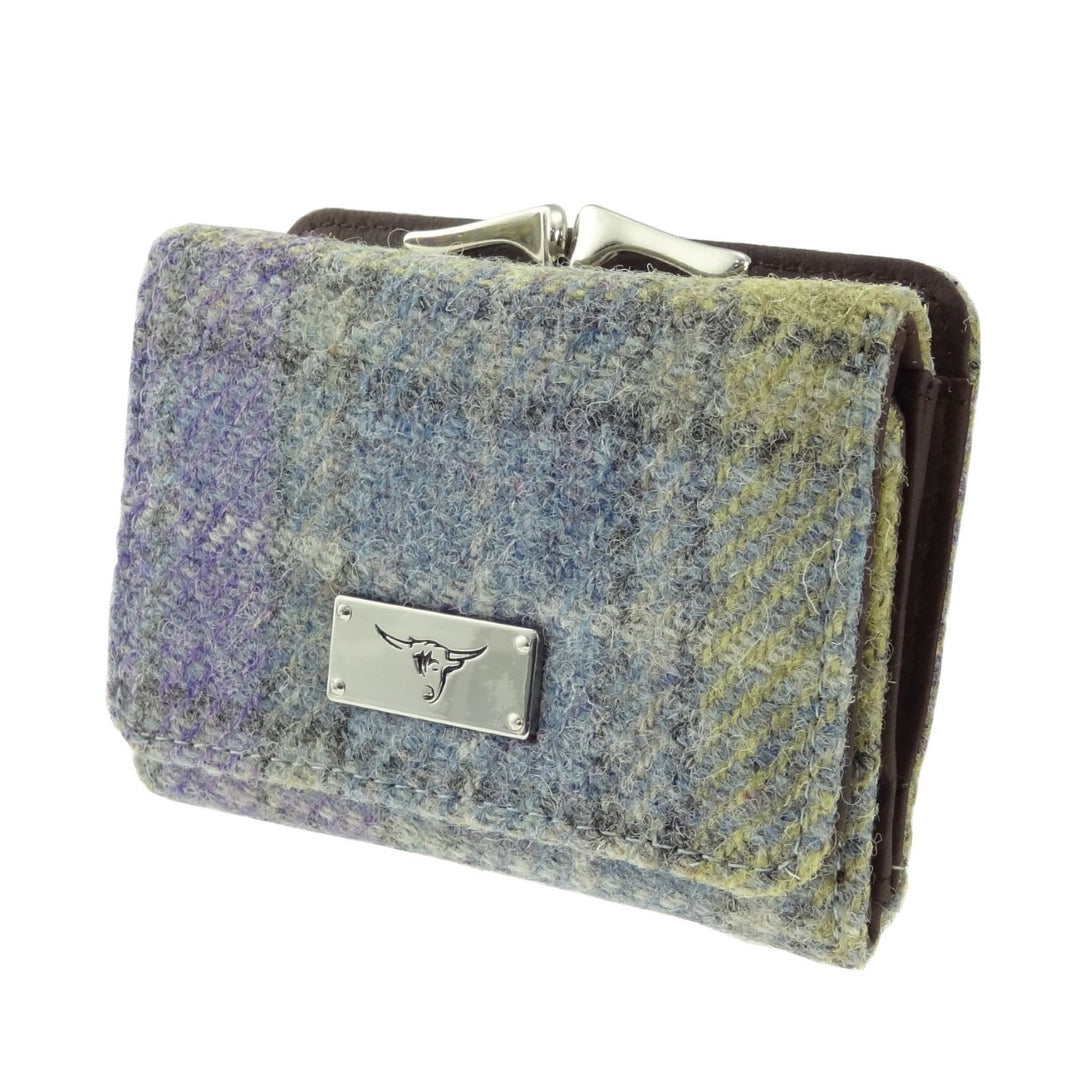 Glen Appin Harris Tweed Ladies Unst Small Clasp Purse Lilac Green Check