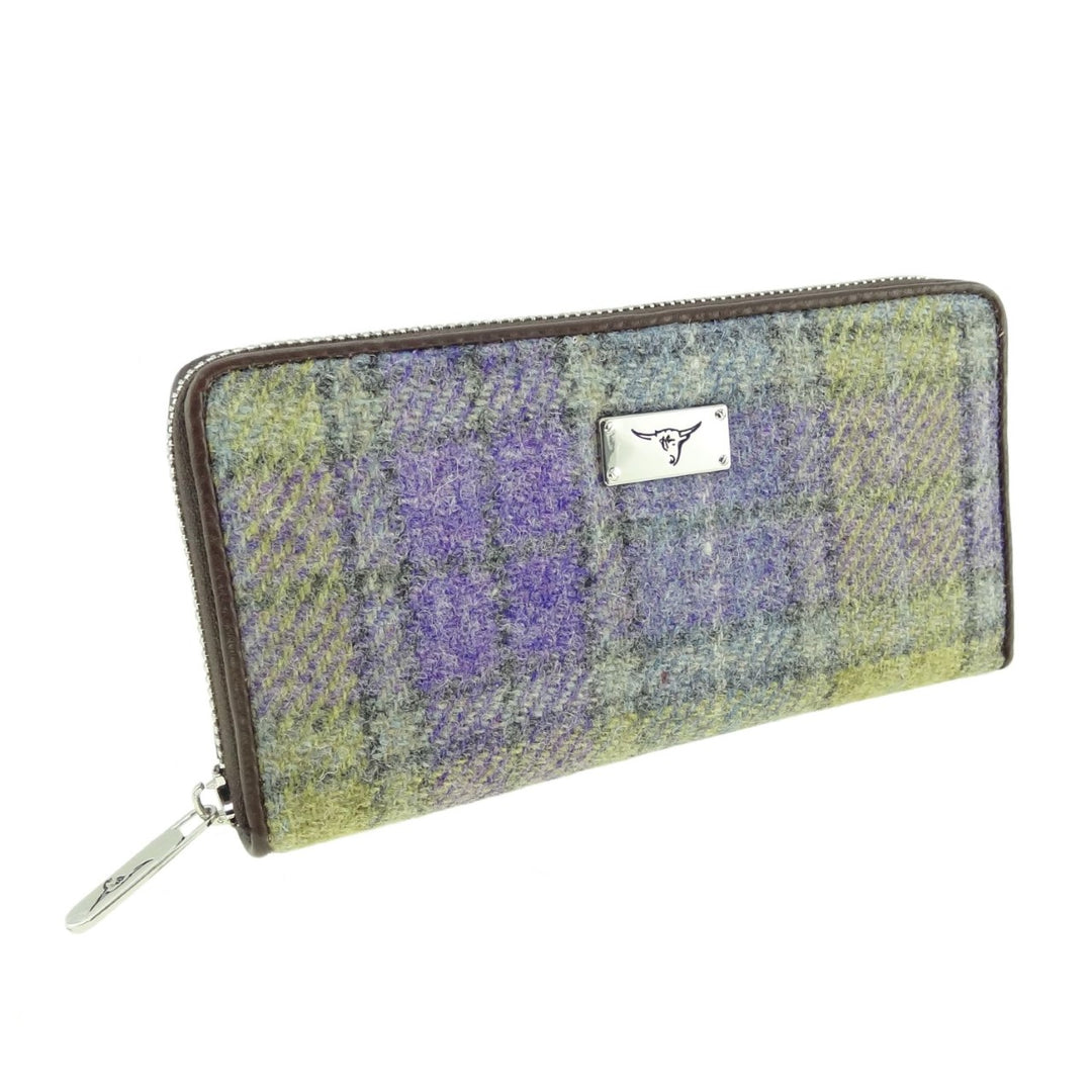 Glen Appin Harris Tweed Ladies Staffa Large Zip Purse Lilac Green Check