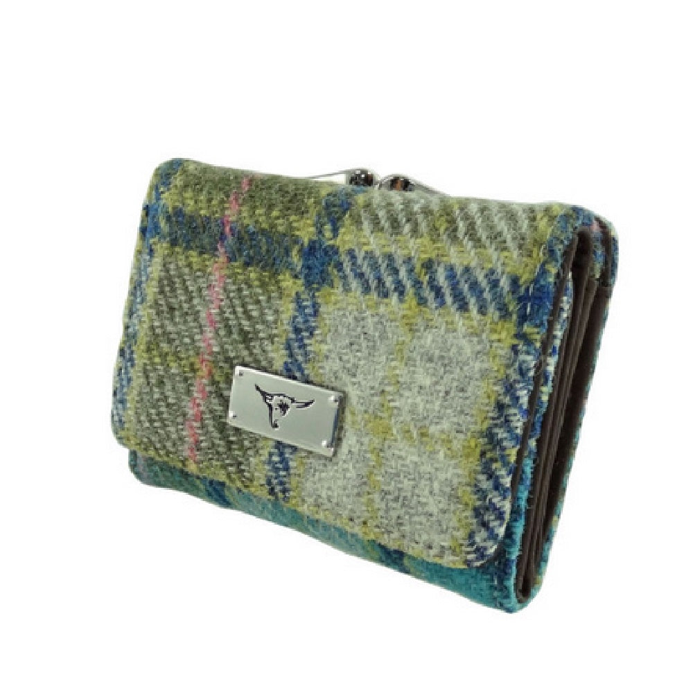 Glen Appin Harris Tweed Ladies Unst Small Clasp Purse Turquoise Tartan
