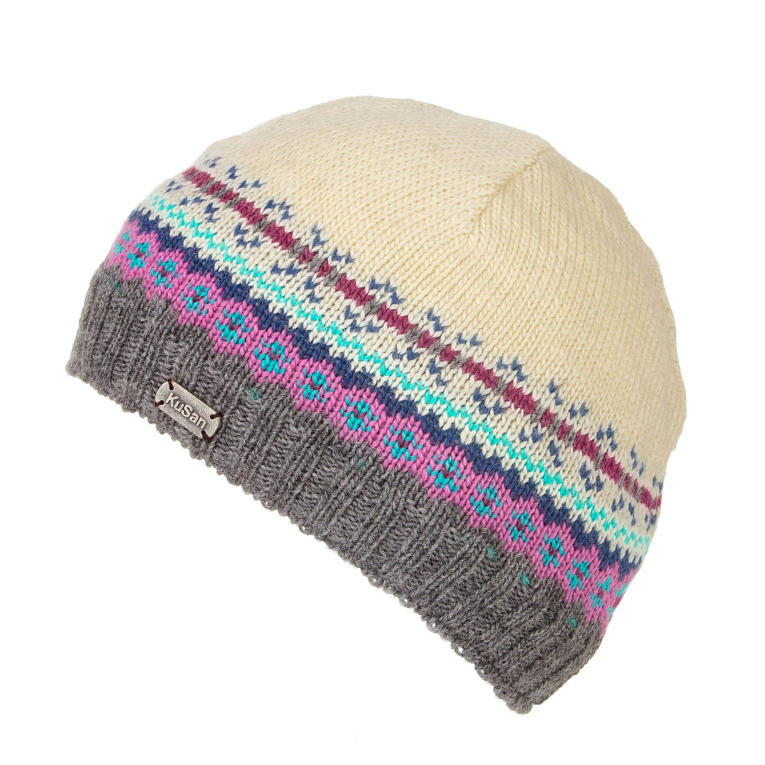 Kusan Fine Gauge Wool Beanie Hat Grey/Pink (PK1604)