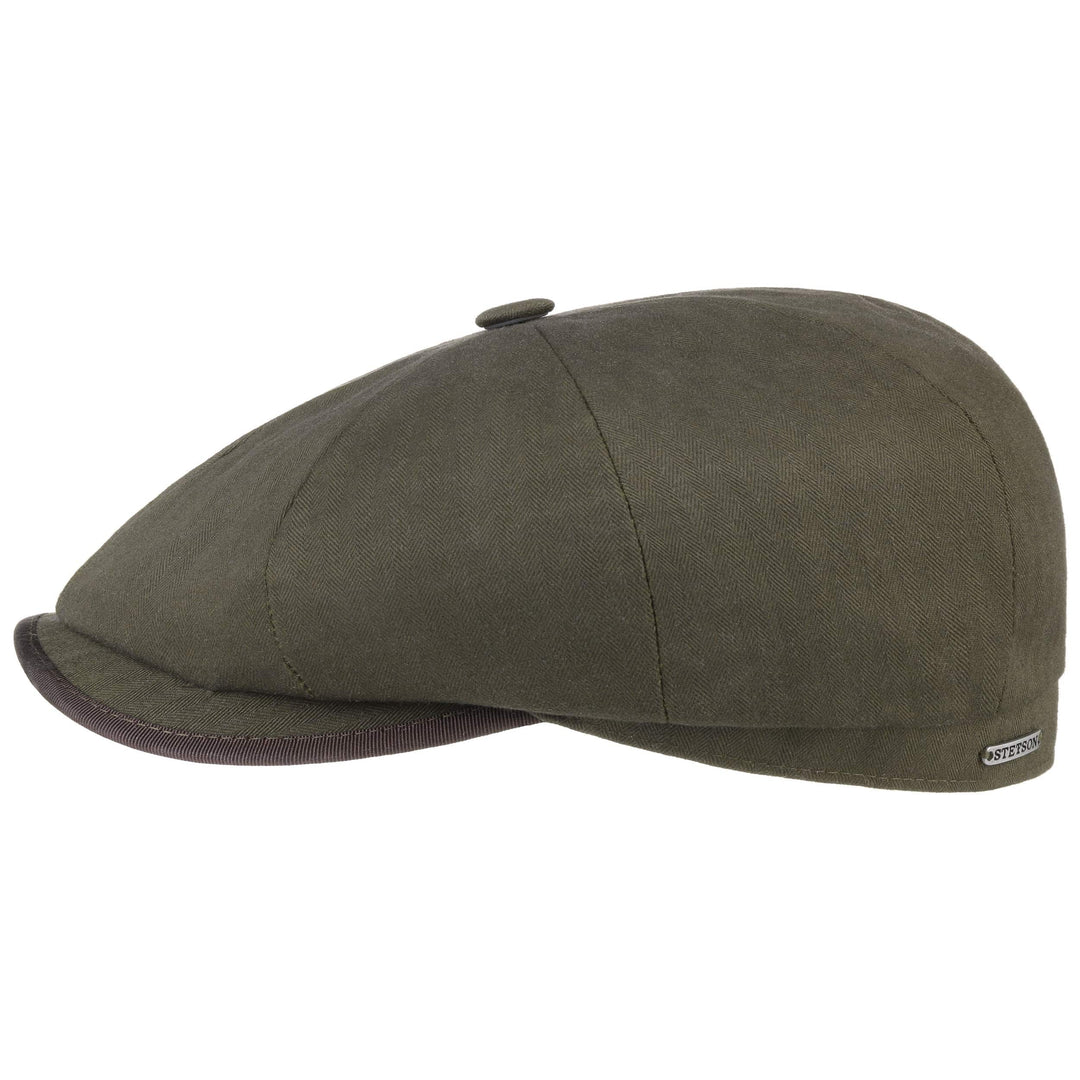 Stetson Herringbone Cotton Bakerboy Cap Olive