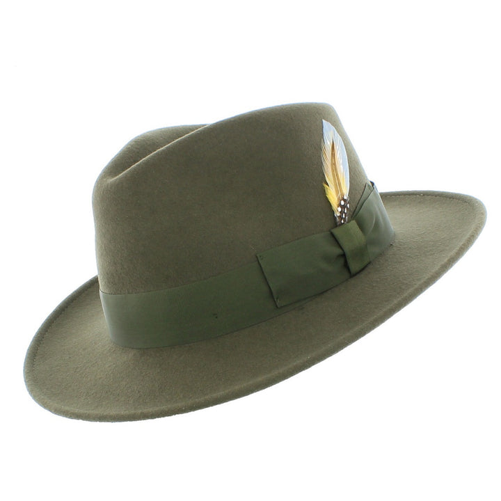 Curzon Classics Indiana Explorer Olive 100% Wool Fedora Hat