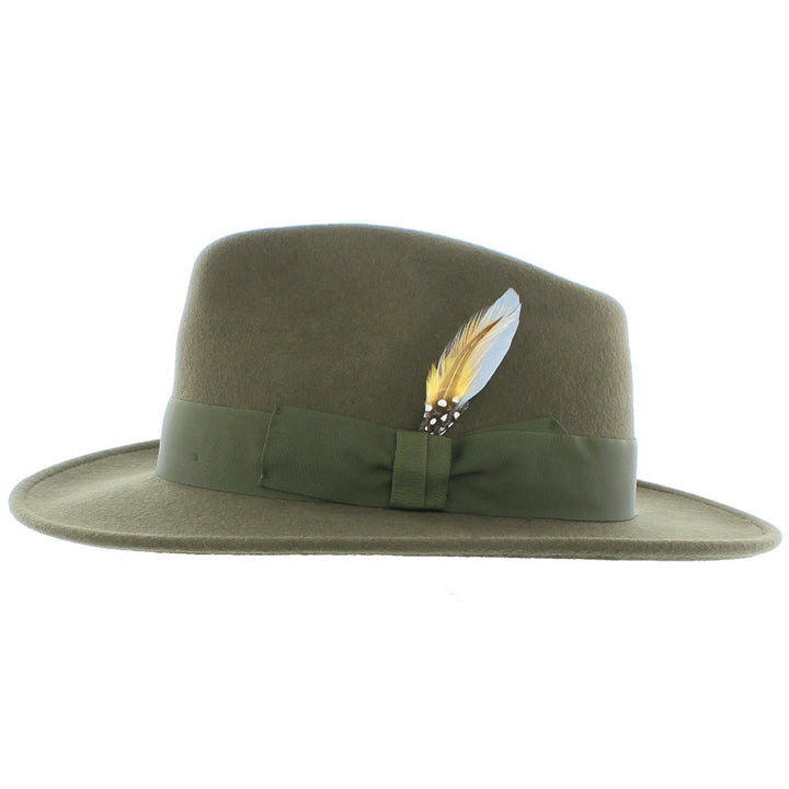 Curzon Classics Indiana Explorer Olive 100% Wool Fedora Hat