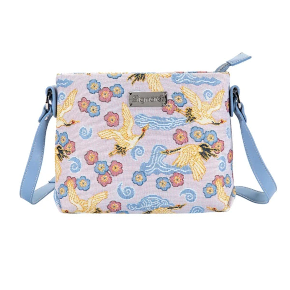 Japanese Crane Signare Tapestry Style Crossbody Handbag (XB02)