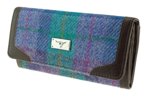 Glen Appin Harris Tweed Ladies Bute Fold Over Purse Turquoise Check