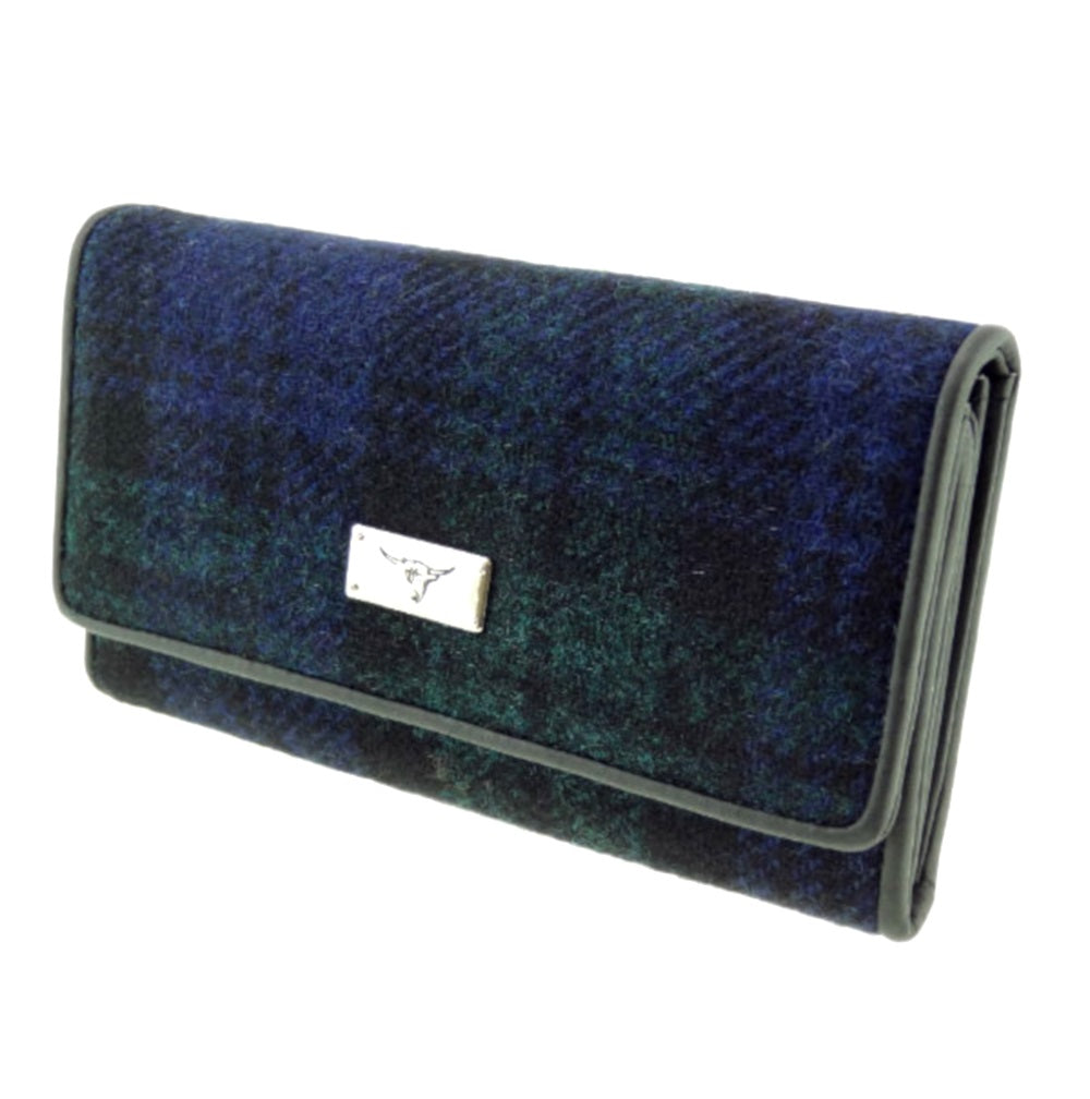 Glen Appin Harris Tweed Ladies Long Fold-over Tiree Purse Black Watch