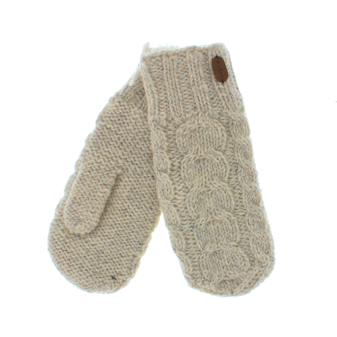 Kusan Cable Knit Wool Mittens Oatmeal